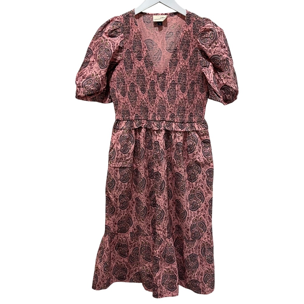 Universal‎ Thread Midi Dress Womens XS Pink Paisley Smocked Puff Sleeve Boho